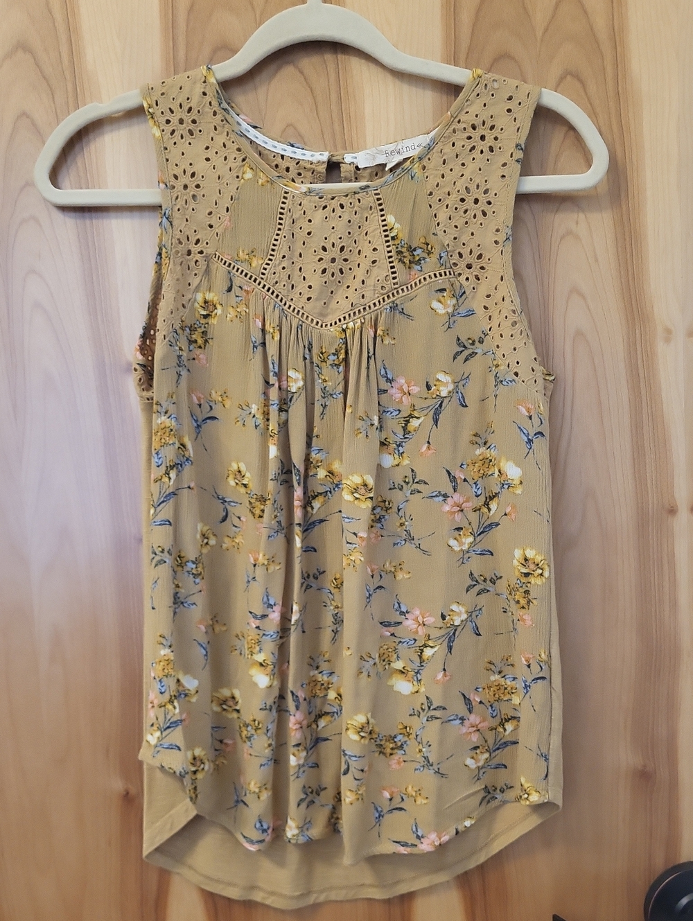 Rewind Mustard Floral Eyelet Yoke Sleeveless Camisole